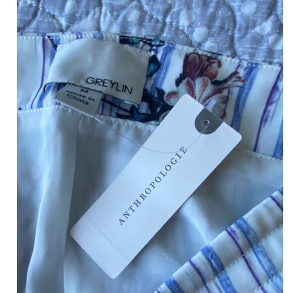 Anthropologie Greylin Wide Leg Pants Lined Stripes Floral Style KP5523A Size Med - Picture 7 of 15